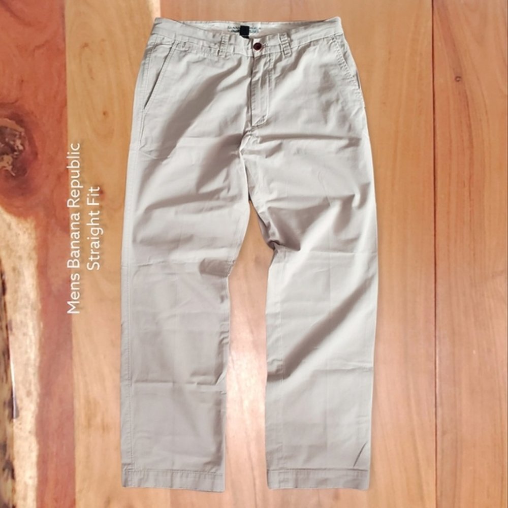 MENS BANANA REPUBLIC STRAIGHT FIT COTTON PANTS- OFF WHITE- 32/30 - Picture 2 of 13